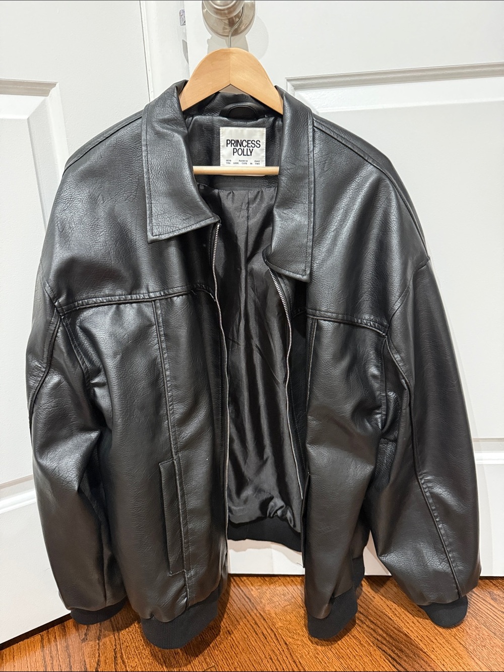 Princess Polly Black Faux Leather Bomber Jacket NWT